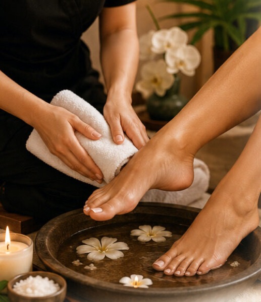 Pedicure spa con flores y velas